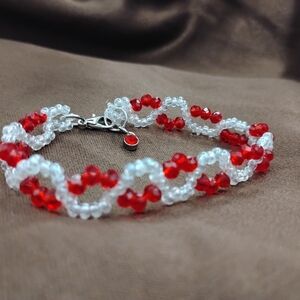Elegant Red and White Beaded Bracelet